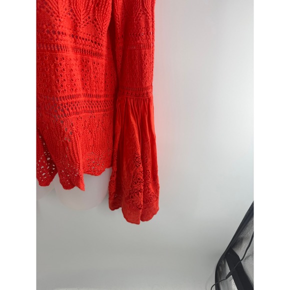 Free People Coral Crochet Knit Lace Bell Sleeve Boho Shirt Womens XSmall - Picture 3 of 9